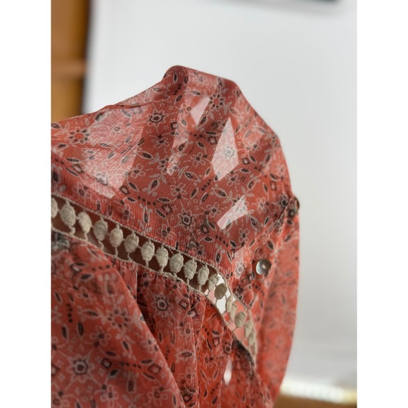 Sorad Cold Shoulder Bell Sleeve Peasant Blouse Coral Floral Print Size S - Picture 9 of 9